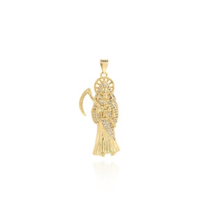 Fashion Grim Reaper Pendant, 18K Gold Filled Grim Reaper Charm, Micropavé CZ Grim Reaper Necklace, DIY Jewelry Making Accessory, 42x17x4mm