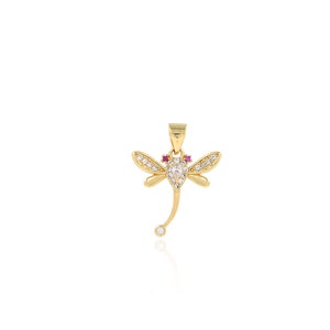 Gold Dragonfly Pendant, 18K Gold Filled Gold Dragonfly Charm, Micropavé CZ Gold Dragonfly Necklace, DIY Jewelry Making Accessory,17x22x3mm