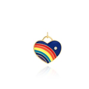 Heart Pendant, 18K Gold Filled Rainbow Charm, Micropavé CZ Heart Rainbow Necklace, Enamel Charm, DIY Jewelry Making Accessory, 24x22.7x1.8mm