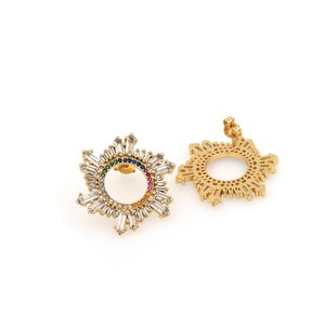 18K Gold Filled Polaris Oorbellen, Geometrische Oorbellen, Fashion Oorbellen, Micropavé CZ Disc Charm, Cadeau voor haar, 26.5mm