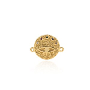 18K Gold Filled Round Evil Eye Connector, Micropavé CZ Magic Eye Connector, Eye Connector, DIY Jewelry Making Accessories, 15x19.7x1.9mm