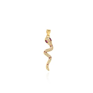 Gold Rattlesnake Pendant, 18K Gold Filled Rattlesnake Charm, Micropavé CZ Rattlesnake Necklace, DIY Jewelry Making Accessory, 9x37x3.2mm