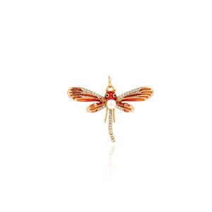 Dragonfly Pendant, 18K Gold Filled Insect Charm,Micropavé CZ Dragonfly Necklace,Flying Insect Charm,DIY Jewelry Making Accessory,26.4x35x6mm