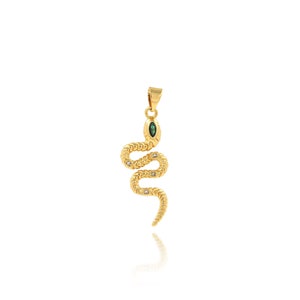 Gold Rattlesnake Pendant, 18K Gold Filled Rattlesnake Charm, Micropavé CZ Rattlesnake Necklace, DIY Jewelry Making Accessory, 12x35x4.2mm