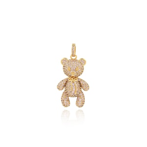 Colgante de oso de oro de 18 quilates, dije de animal de peluche, collar de osito de peluche con micropavé de circonitas, regalo para ella, accesorio para hacer joyas DIY, 45,5 x 23 x 7,4 mm