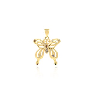 Fashion Butterfly Pendant, 18K Gold Filled Flying Charm, Micropavé CZ Insect Necklace, DIY Jewelry Making Accessory, 25.5x19x2mm