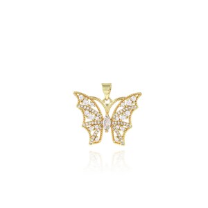 Butterfly Pendant, 18K Gold Filled Butterfly Charm, Micropavé CZ Insect Necklace, Gift for Her, DIY Jewelry Making Accessory,25.5x23.5x3.5mm