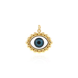 Filigree Evil Eye Pendant, 18K Gold Filled Puffed Eye Pendant, Demon Eye Pendant, DIY Jewelry Making Accessories, 22x21x7mm