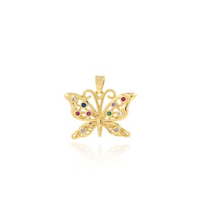 Fashion Gold Butterfly Pendant, 18K Gold Filled Flying Charm, Micropavé CZ Insect Necklace, DIY Jewelry Making Accessory, 26.5x31x2mm