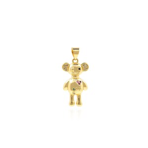 Bear Pendant, Micropavé CZ Bear Charm, 18K Gold Stuffed Animal Necklace, DIY Jewelry Making Accessory, 27x12.5x4mm