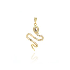 Gold Cobra Pendant, 18K Gold Filled Gold Cobra Charm, Micropavé CZ Gold Cobra Necklace, DIY Jewelry Making Accessories, 22x40.5x3.3mm