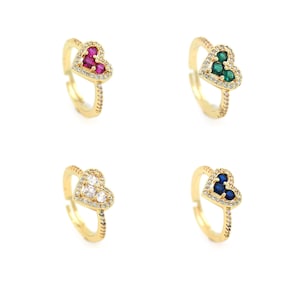 Fashion Heart Shaped Ring, 18K Gold Filled Heart Ring, Micro Pavé CZ Love Ring, Gold Ring, Adjustable Ring, Gift for Her