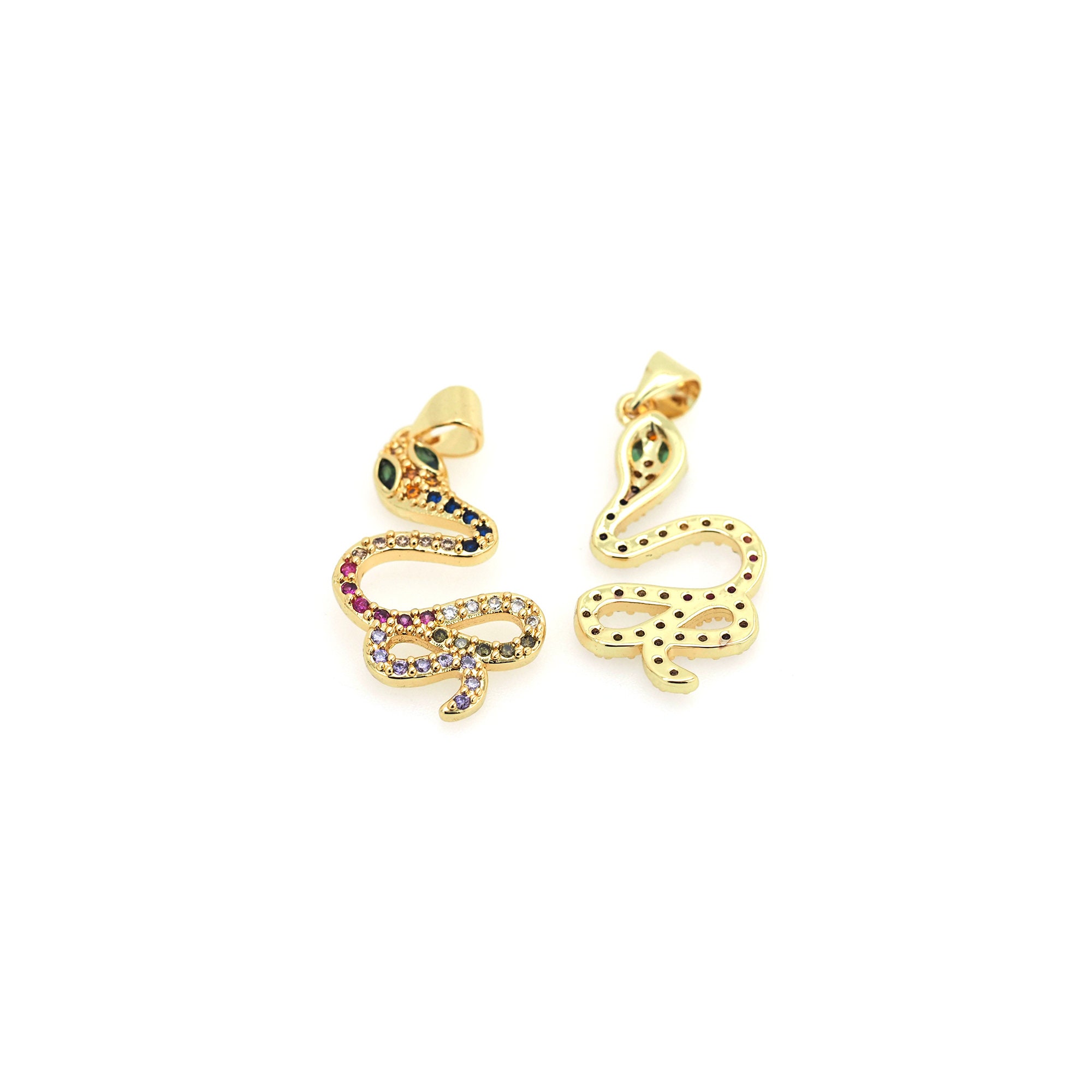 Gold Python Pendant, 18K Gold Filled Gold Python Charm, Micropavé CZ ...