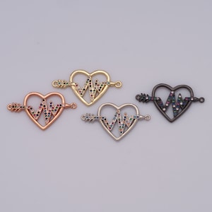 18K Gold Filled Heart Connector,Gold Arrow Connector,Micropavé CZ Heartbeat Connector,DIY Bracelet Necklace Jewelry Making Findings Supply