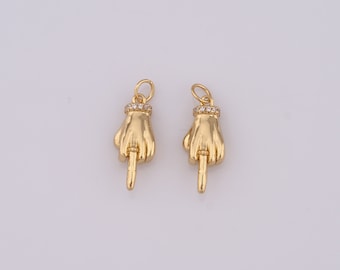 18K Gold Filled Gesture Charm,Micro Pavé CZ Finger Charms,Gold Middle Finger Pendant,DIY Bracelet Necklace Jewelry Making Findings Supply