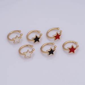Brincos de clipe de cartilagem sem piercing de ouro, brincos de punho de estrela esmaltados preenchidos com ouro 18K, argola hipoalergênica de Huggie, presente para ela