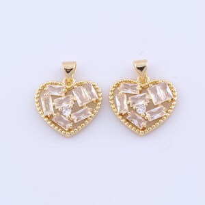 Ciondolo a forma di cuore riempito in oro 18 carati, ciondoli con zirconi micropavé, accessori per la creazione di gioielli fai da te