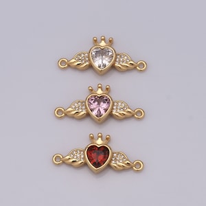 18K Gold Filled Crown Connector, Micropavé CZ Heart Connector, Wing Connector DIY Bracelet Necklace Jewelry Making Findings Supply
