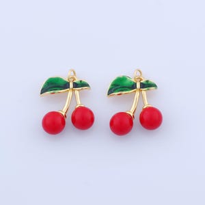 18K Gold Filled Enamel Cherry Pendant,Gold Fruit Charms,Cherry Charms DIY Bracelet Necklace Jewelry Making Findings Supply