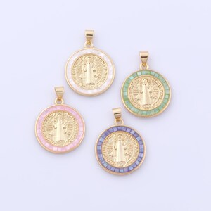 18K Gold Filled Round Pendant, Christian Charms, Religious Charms, DIY Jewelry Making Findings Supplies