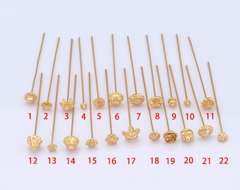 18K Gold Filled Flower Head Pins,Gold Flower Head Pins,Flower Head Pins for DIY Jewelry Making Findings Supply