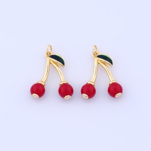 18K Gold Filled Cherry Pendant,Gold Fruit Charms,Enamel Charms DIY Bracelet Necklace Jewelry Making Findings Supply