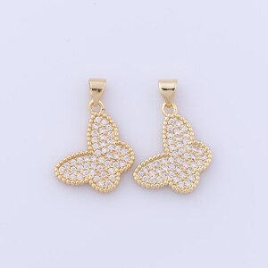 18K Gold Filled Butterfly Pendant, Micropave Zirconia Insect Charms, Flying Charms, DIY Jewelry Making Findings Supplies