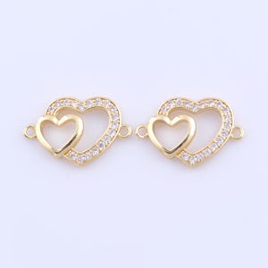 18K Gold Filled Heart Connectors, Micro Pave Zirconia Love Connectors, DIY Jewelry Making Findings Supplies