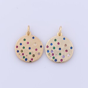 18K Gold Filled Round Pendant, Micropave Zirconia Round Charms, DIY Jewelry Making Findings Supplies