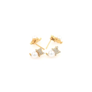 Cat Earrings, 18K Gold Filled Animal Stud Earrings, Micropavé CZ Pearl Stud Earrings, Gift for Her, DIY Jewelry Making Accessories,12x7.5mm