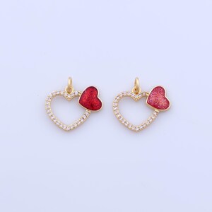 18K Gold Filled Heart Pendant,Micropave Zirconia Love Charms,Heart Charms DIY Bracelet Necklace Jewelry Making Findings Supply