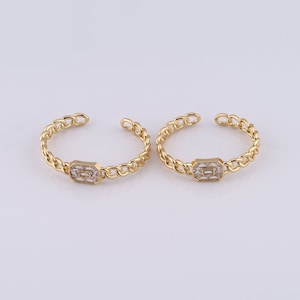 Gold Open Bangle,18K Gold Filled Dainty Square Bangle,CZ Chain Bangle,Gift for Her