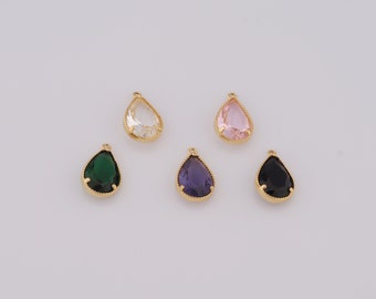 18K Gold Filled Teardrop Pendant, CZ Single Stone Charms, Teardrop Charms, DIY Bracelet Necklace Jewelry Making Supplies