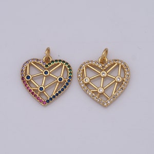 18K Gold Filled Heart Pendant, Micropavé CZ Gold Heart Charm, Heart Charms, DIY Jewelry Making Accessory