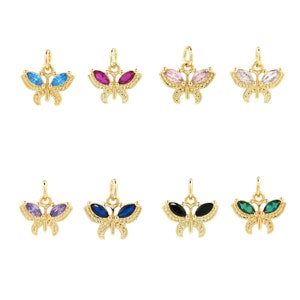 Micropavé CZ Dainty Butterfly Pendant, 18K Gold Filled Insect Necklace, Flying Charm, Butterfly Charm, DIY Jewelry Accessory, 13.5x13x2.4mm