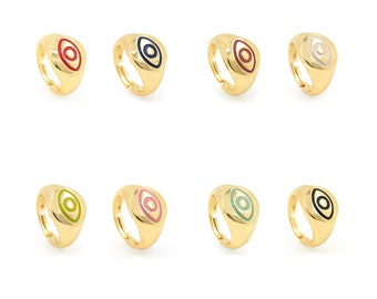 Enamel Evil Eye Ring, Enamel Ring, 18K Gold Filled Adjustable Ring, Round Ring, Delicate Ring, Multicolor Available