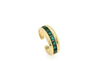 Square Zircon Ring, 18K Gold Filled Wide Ring, Micropavé CZ Round Ring, Adjustable Ring, Dainty Ring, Gift for Her