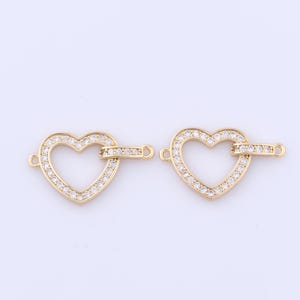 18K Gold Filled Heart Connector, Micro Pave Zirconia Love Connector, DIY Jewelry Making Findings Supplies