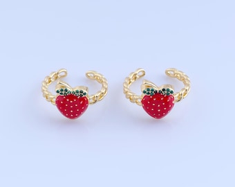 Anello a forma di fragola in oro 18 carati, anello a forma di frutta con zirconi cubici, anello aperto, anello dell'amicizia, anello in oro sottile, regalo per moglie, regalo per sorella