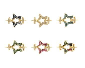 Connettore a stella, ciondolo a forma di stella riempito in oro 18 carati, connettore Polaris con zirconi cubici micropavé, ciondolo a forma di stella di Betlemme, accessori per la creazione di gioielli fai da te, 20,5x31x2,5 mm