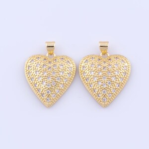 Ciondolo a forma di cuore riempito in oro 18 carati, ciondoli con zirconi micropavé, accessori per la creazione di gioielli fai da te