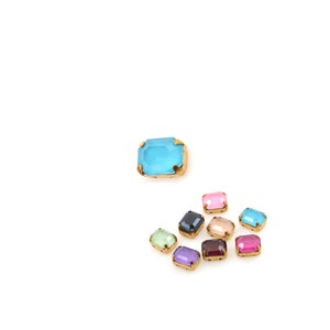 252Pcs Rectangular Glass Beads, Sewn Rectangular Crystal Rhinestone Beads, Flat Back Crystal Rhinestones With Golden Claws