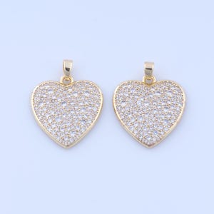 18K Gold Filled Heart Pendant,Gold CZ Love Charms,Heart Charms DIY Bracelet Necklace Jewelry Making Findings Supply