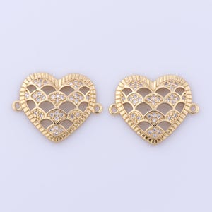 18K Gold Filled Heart Connectors, Micro Pave Zirconia Love Connectors, DIY Jewelry Making Findings Supplies