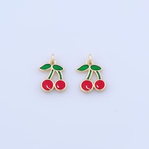 18K Gold Filled Enamel Cherry Pendant,Gold Fruit Charms,Cherry Charms DIY Bracelet Necklace Jewelry Making Findings Supply