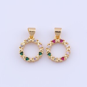 18K Gold Filled Round Pendant, Micropave Zirconia Round Charms, DIY Jewelry Making Findings Supplies