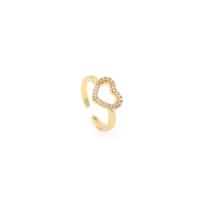 Fashion Heart Shaped Ring, 18K Gold Filled Heart Ring, Micro Pavé CZ Love Ring, Gold Ring, Adjustable Ring, Gift for Her