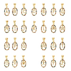 Pingente de letra, pingente inicial de zircônia cúbica micropavé, colar de alfabeto preenchido com ouro 18K, acessório para fazer joias faça você mesmo, 10x22,5x2,2 mm
