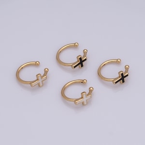 Gold Non Piercing Cartilage Clip Earrings,18K Gold Filled Enamel Cross Cuff Earrings,Hypoallergenic Huggie Hoop,Gift for Her