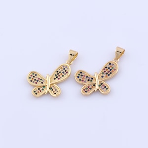 18K Gold Filled Butterfly Pendant, Micropave Zirconia Insect Charms, Flying Charms, DIY Jewelry Making Findings Supplies